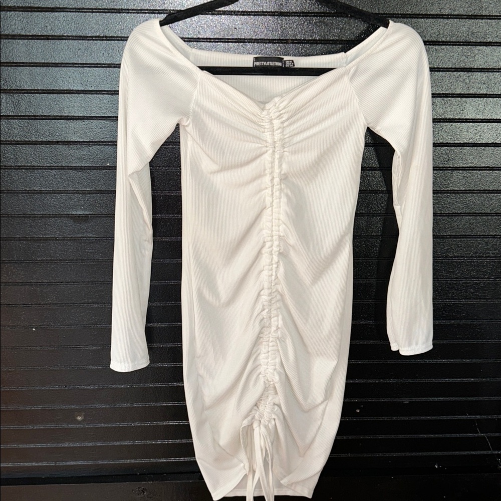 PrettyLittleThing | White Off-Shoulder Mini Dress